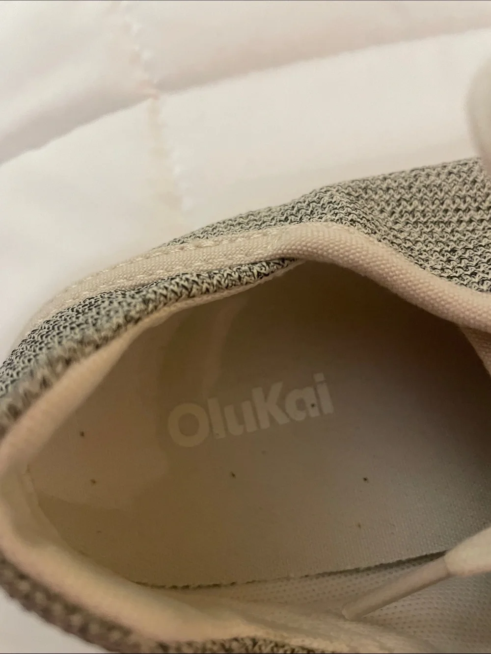 OluKai Heather Gray Knit Lace-Up Sneakers with Cream Accents